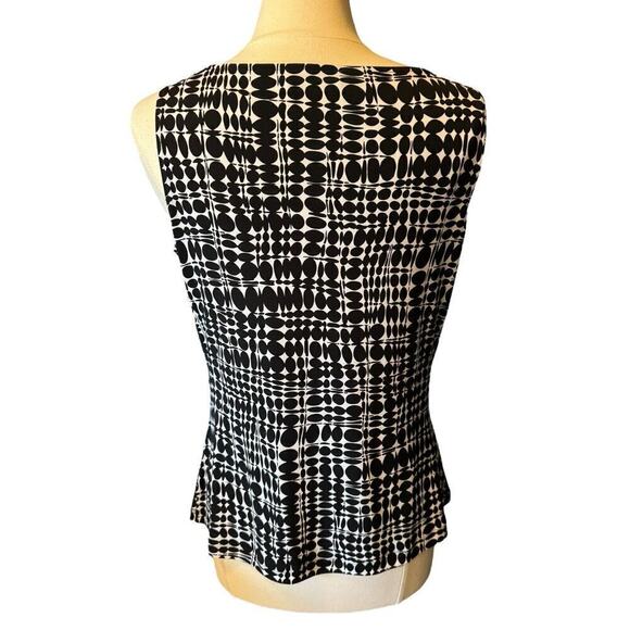 Calvin Klein Scoop Neck Large Sleeveless Blouse Black White Geometric Drape Neck - Picture 4 of 6